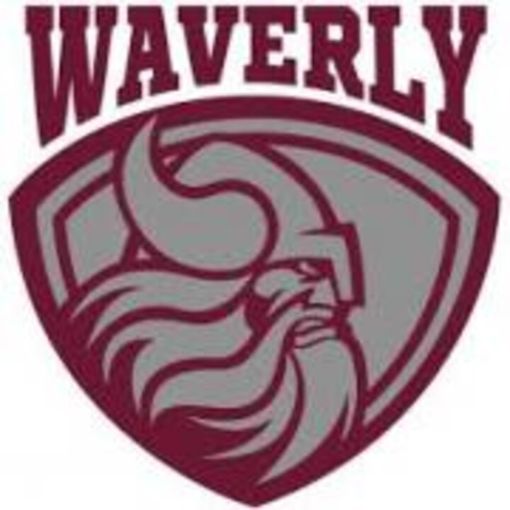 Waverly High School Crest - Waverly over viking side profile to the right